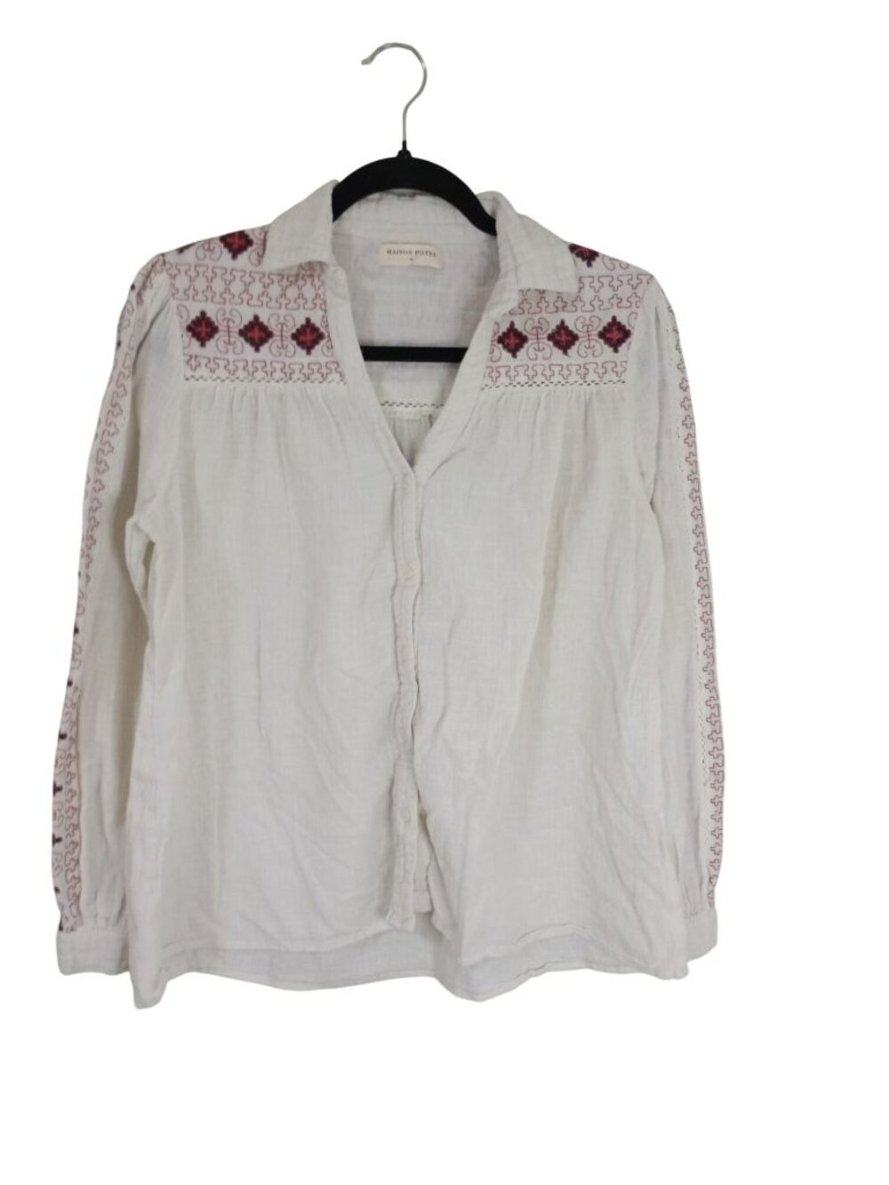Maison Hotel Tiffany Blouse Shirt Top Radiance Ivory Boho Chic Embroidered Sz M